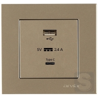 Розетка USB-A + USB-C 5V-2.4A Arvia Electric KAREN Титан (20 05 2000 304)